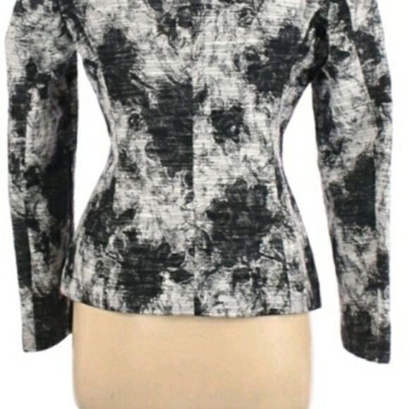 Zanella Shana Blazer Black Out Ink Blot Fitted Single Breasted Black White Sz 8 - Picture 7 of 11